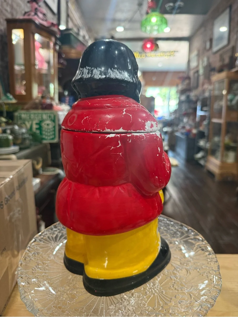 Vintage Black Ceramic Uncle Butler Cookie Jar - Red Jacket, Yellow Pants